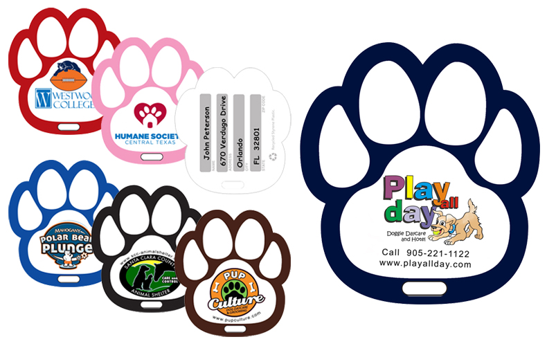 Stock Shape Paw Luggage Bag Tag with Printed ID Panel Stock Shape Paw Luggage Bag Tag with Printed ID Panel